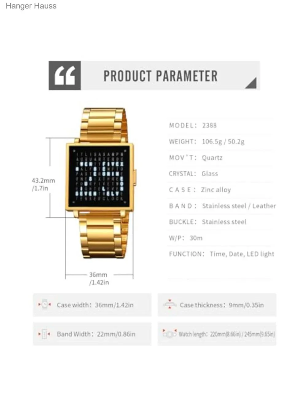 Men's Square Multifunctional Watch Water Resistant Leather Stainless Steel